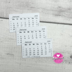 Mini-Kalender 2026 (3 Stück) Deutsch mit Feiertagen – abgestempelt Bastelkalender